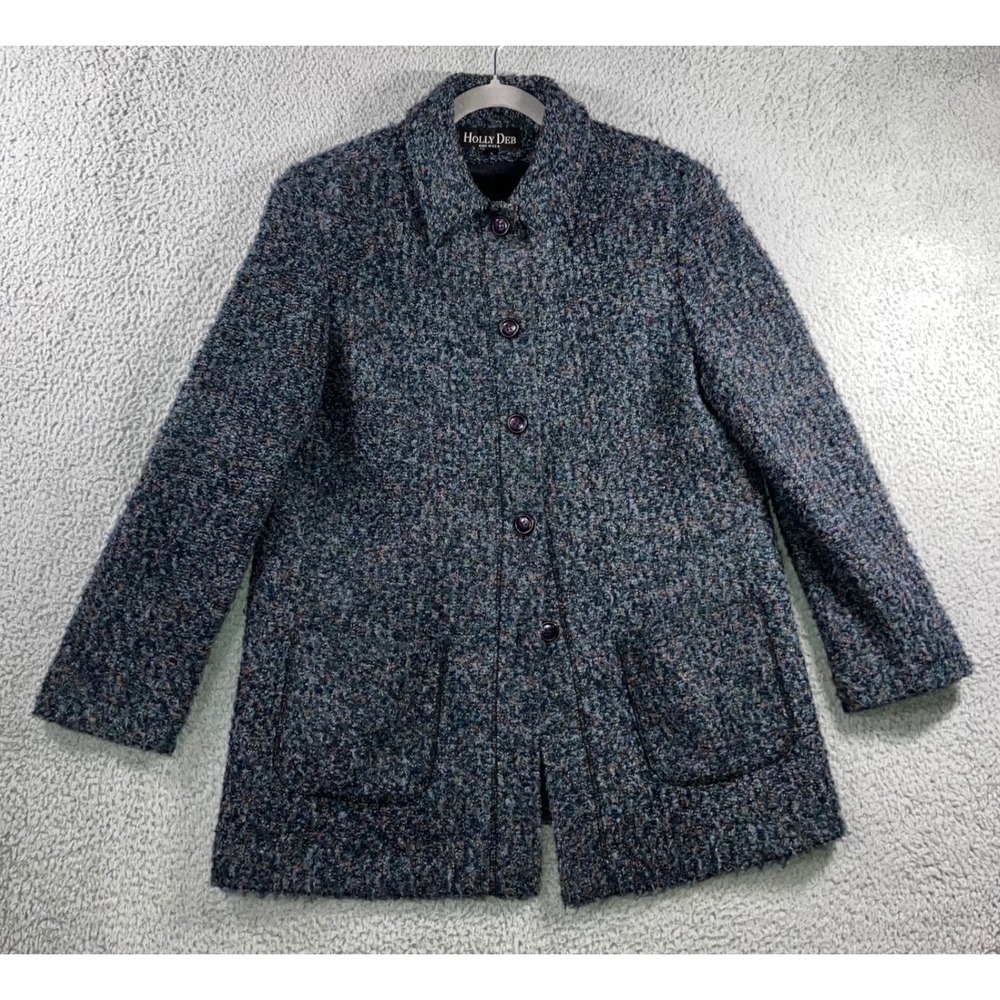Vintage Holly Deb PeaCoat Women Large Tweed Nubby Button Front Academia